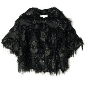 Buru Cropped Eyelash Car Coat Fringe BNWT